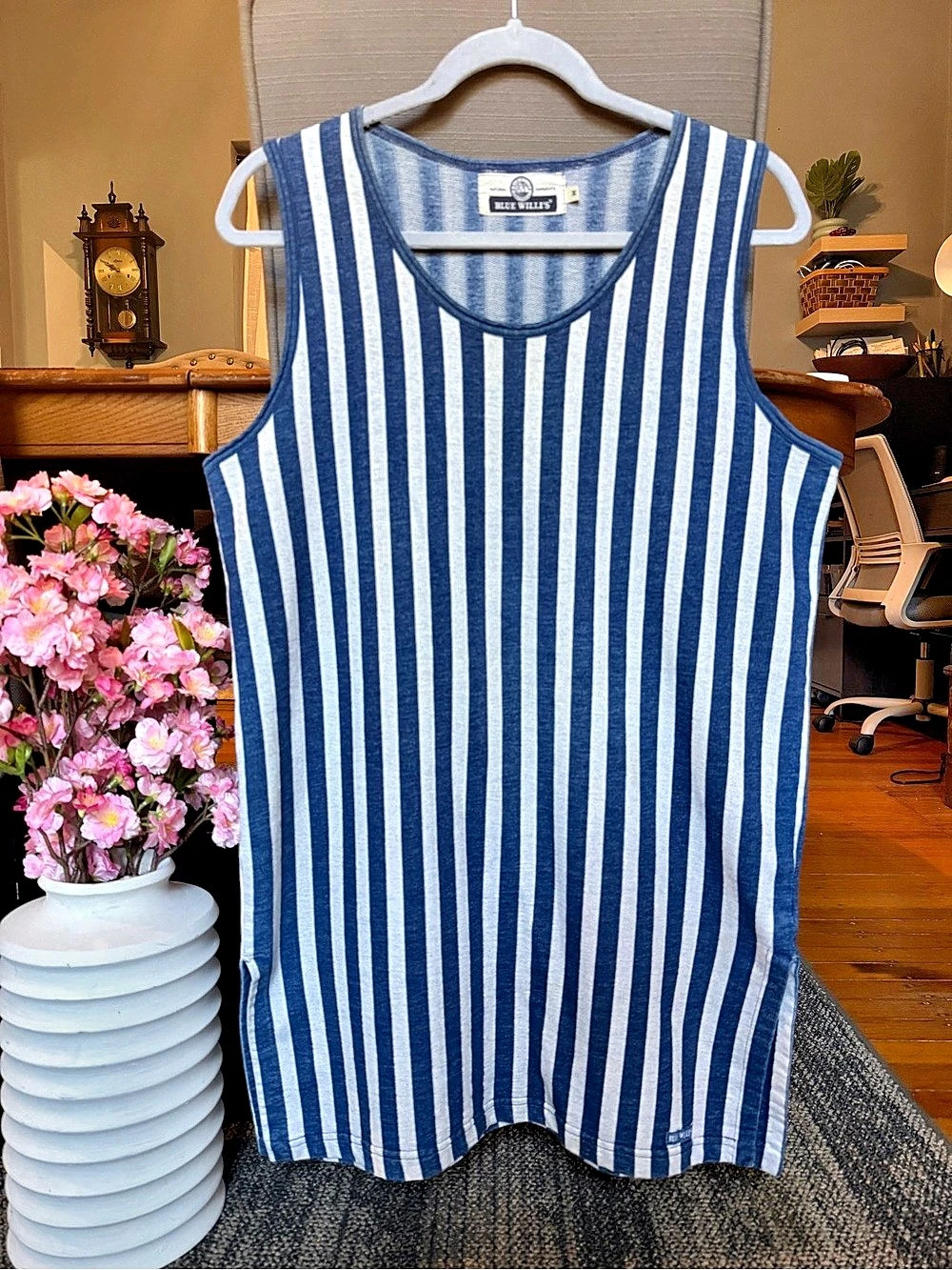 Vintage / Retro Blue Willi's Blue & White Striped Sleeveless Tank Top / Dress